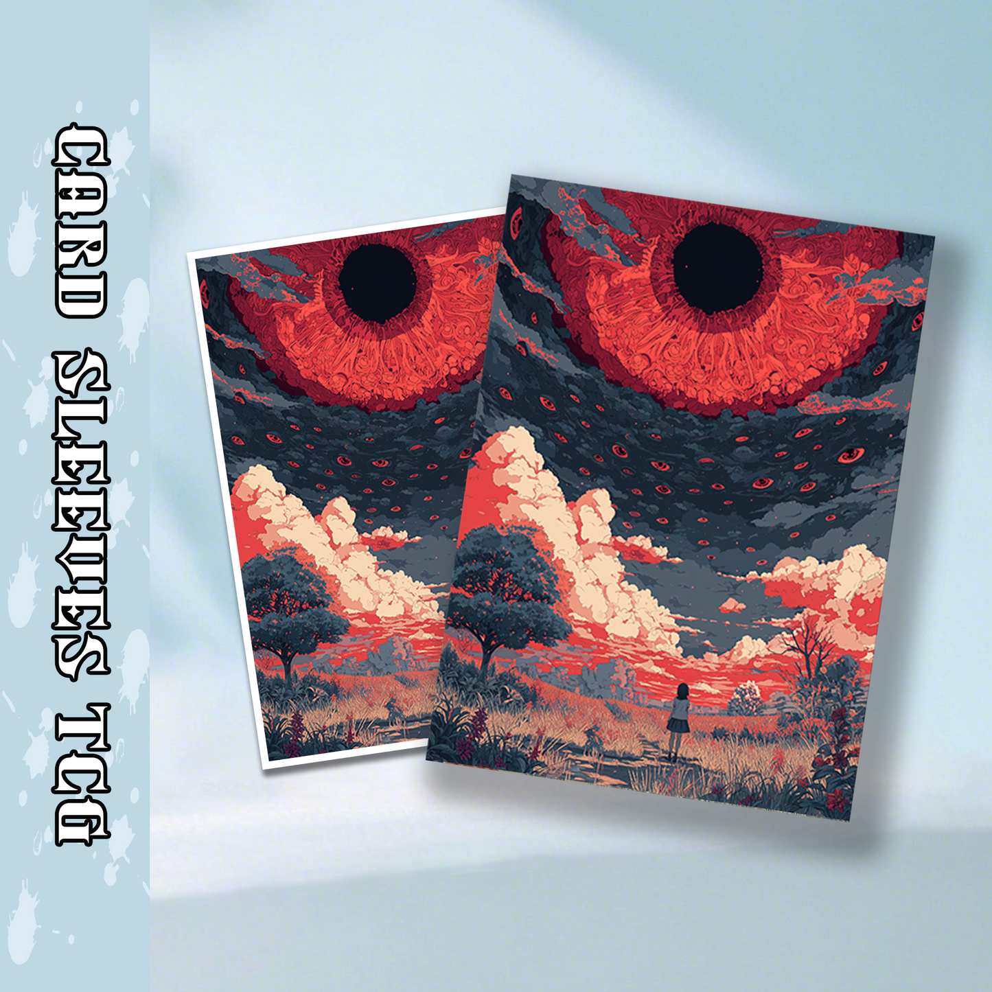 Mtg card sleeves,Girl and Giant Red Eye in Fantasy Sky, tcg Card Sleeves