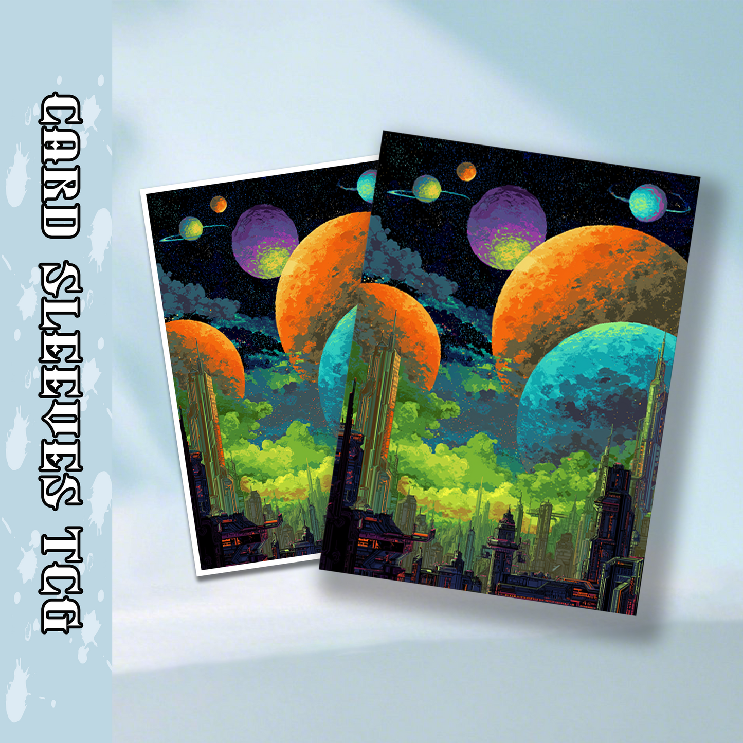 Mtg card sleeves,Sci - Fi City Under Colorful Planets, tcg Card Sleeves