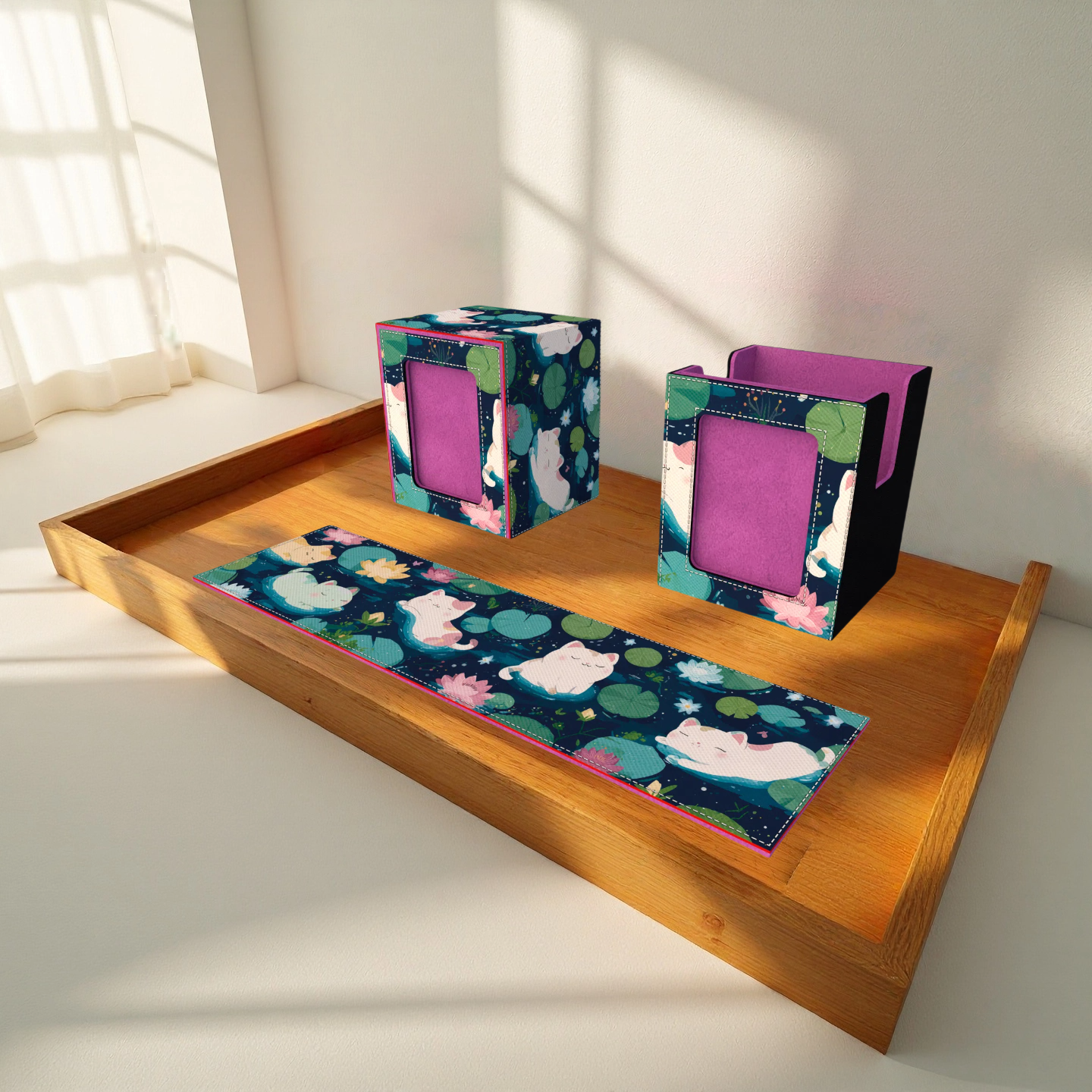 Cat Nap in Lotus Pond Deck Box - Premium Storage for TCG, EDH, Commander, Dice & Counters