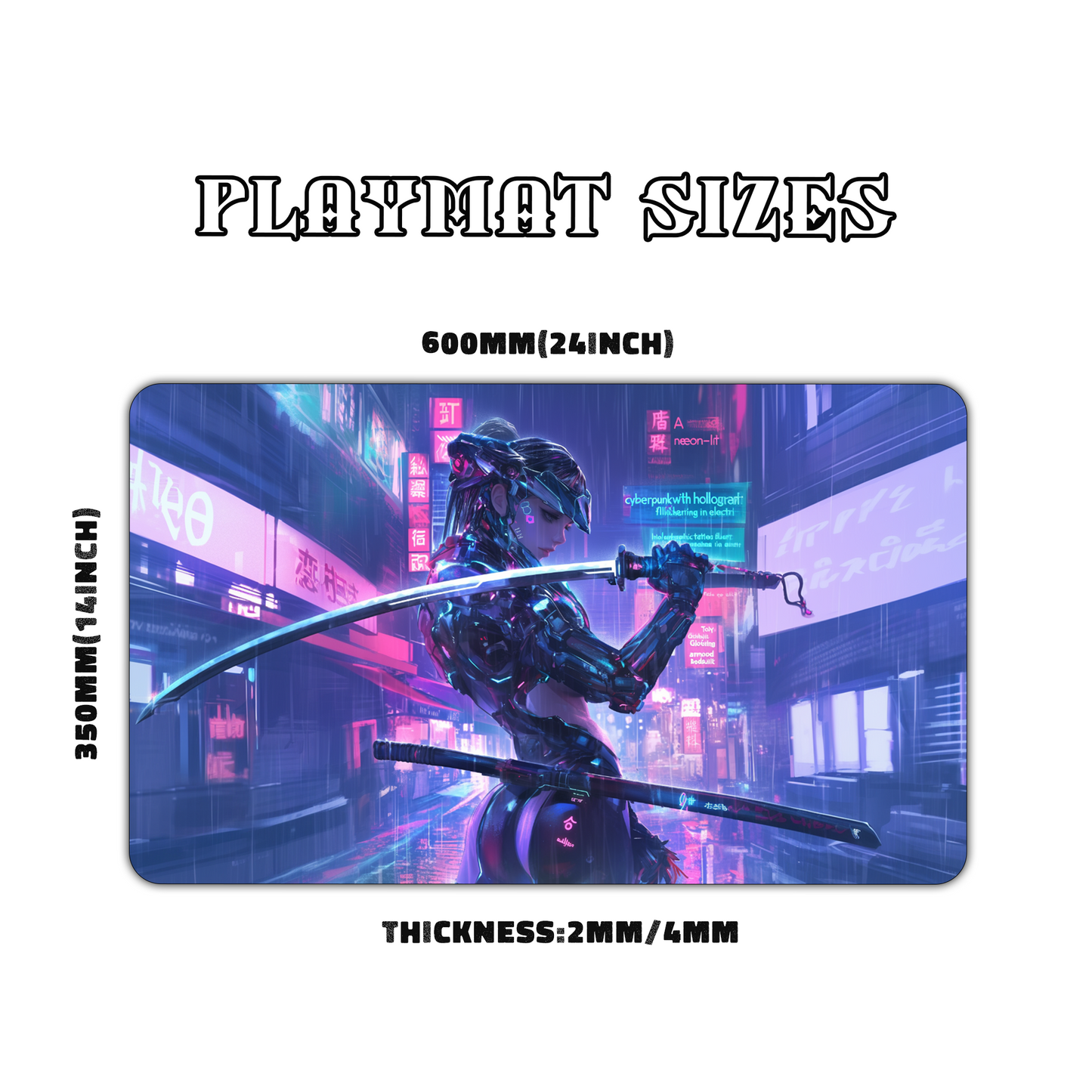 Cyberpunk Samurai Girl Playmat for Work & Gaming | Durable, Stylish & Personalized Mouse Pads