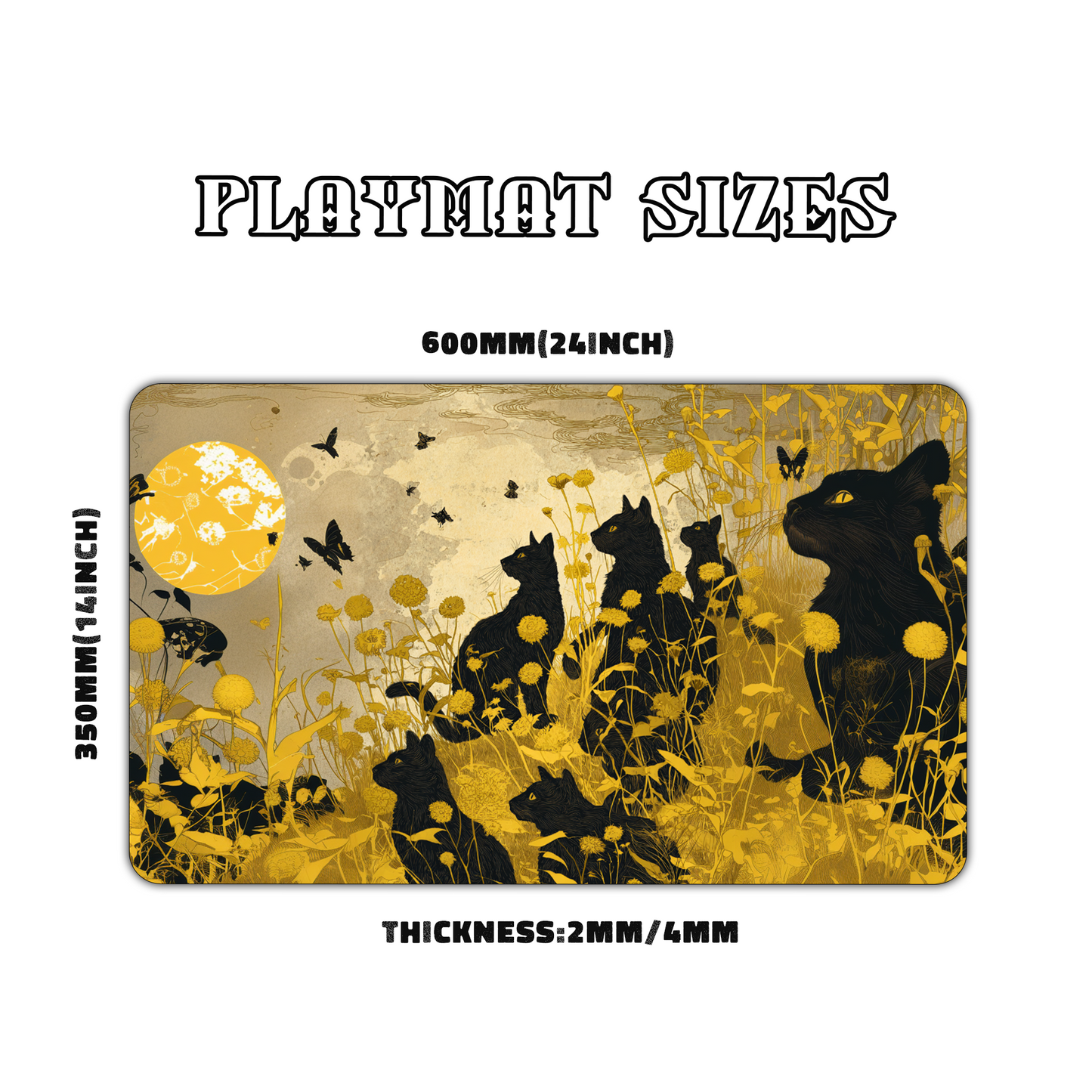 Golden Black Cats Playmat for Work & Gaming | Durable, Stylish & Personalized Mouse Pads