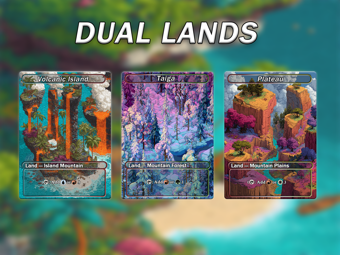 Fantasy Pixel Art Style Dual Land Pack - 10 Unique Borderless Custom Proxy Lands, High-Quality for EDH & cEDH
