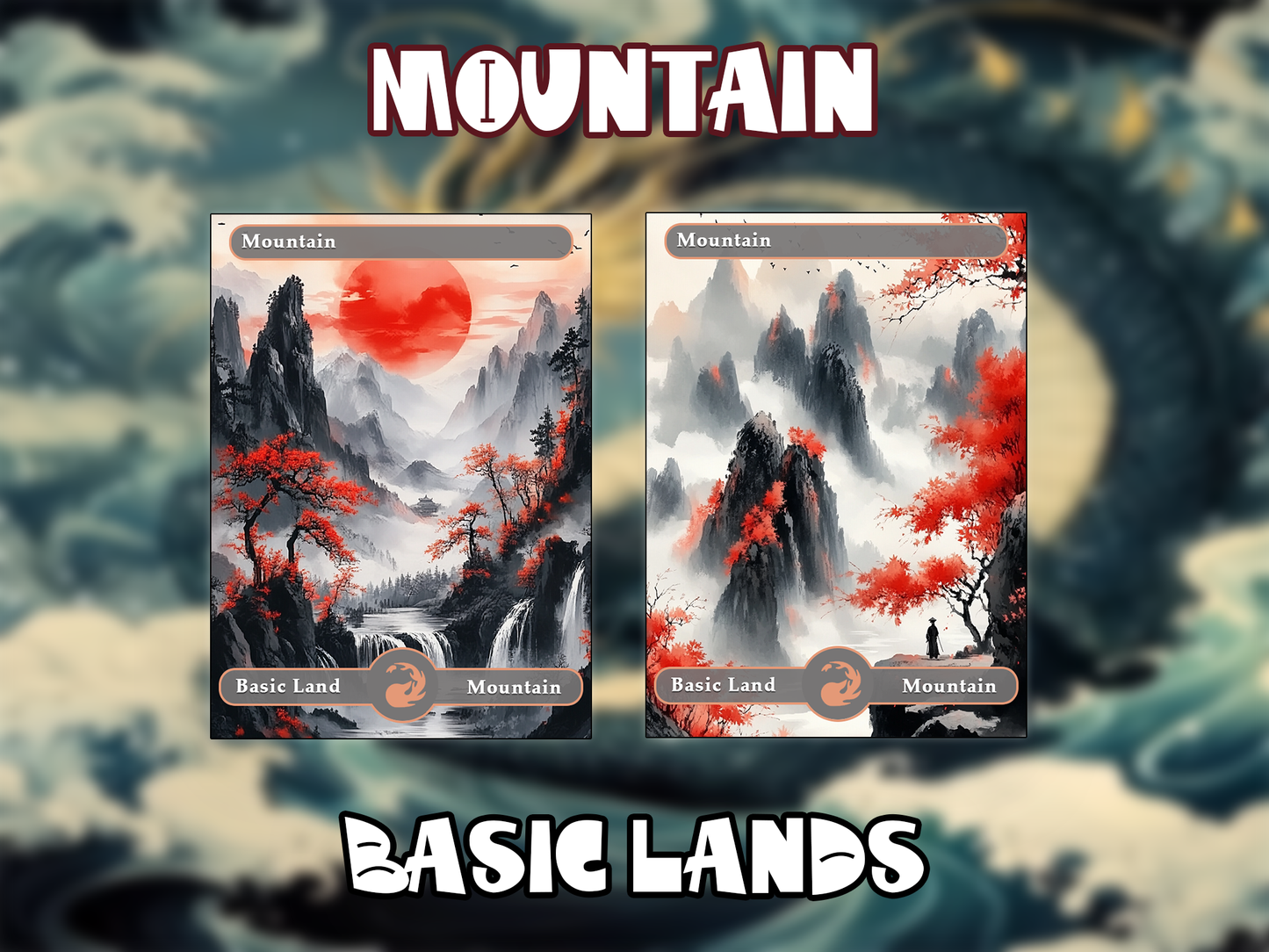 10 MTG Basic Lands Proxy, MTG Mountain Proxy, Custom Magic Cards for Commander EDH, Ink Wash Style