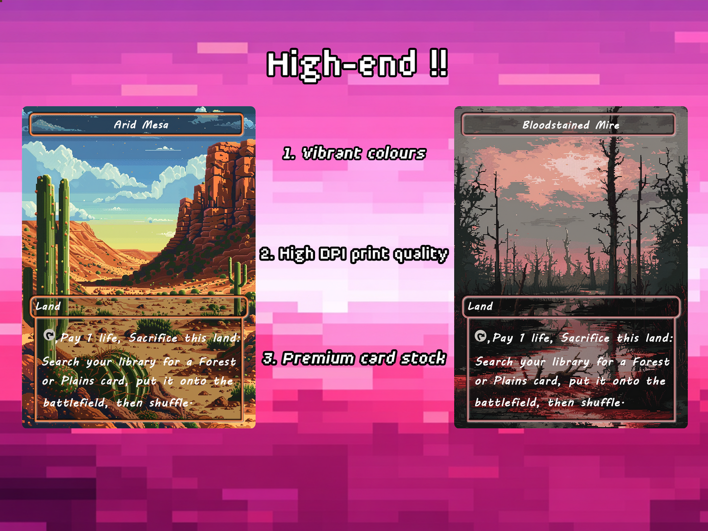 Pixel Art Fetch Land Pack - 10 Unique Borderless Custom Proxy Lands, High-Quality for EDH & cEDH