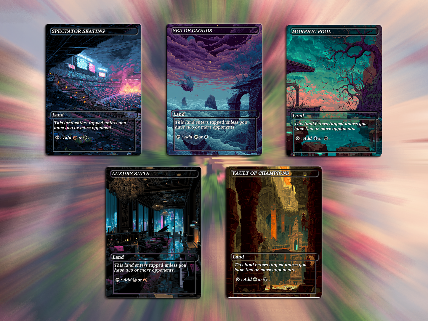 Pixel Art Style Bond Land Pack - 10 Unique Borderless Custom Proxy Lands, High-Quality for EDH & cEDH
