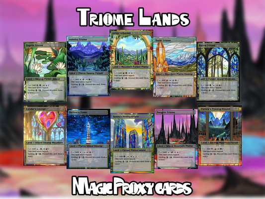 10 Unique Triome Custom Proxy Lands in Watercolor Style , Custom Magic Proxy Cards