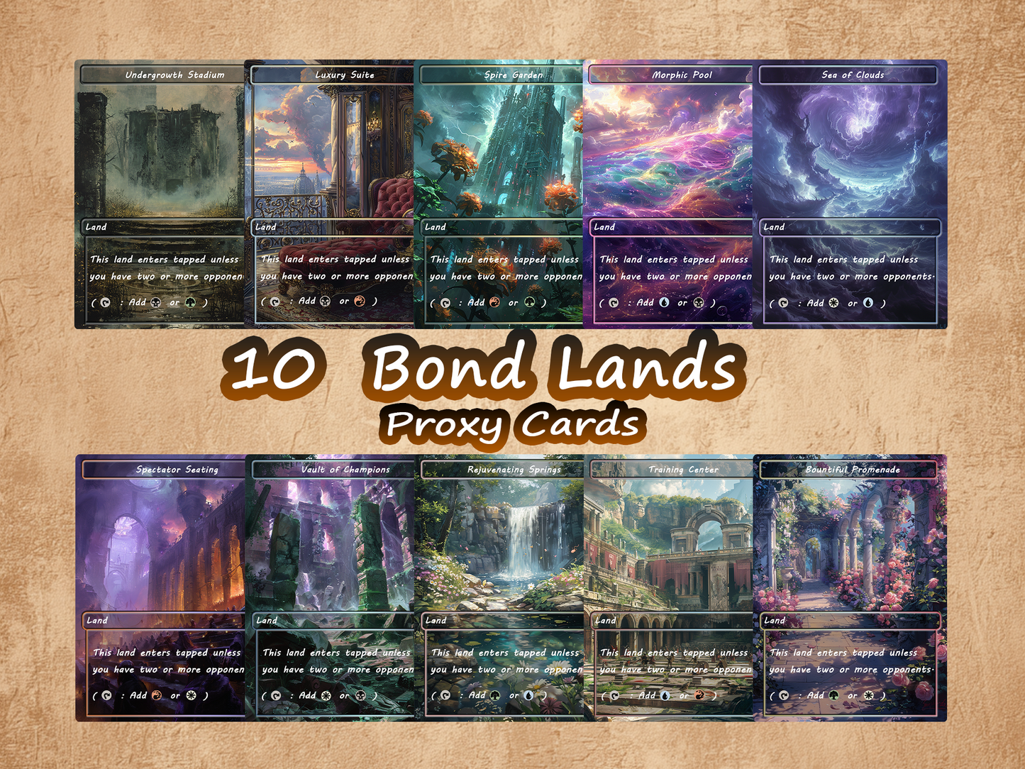 Oil Painting Style Bond Land Pack - 10 Unique Borderless Custom Proxy Lands, High-Quality for EDH & cEDH