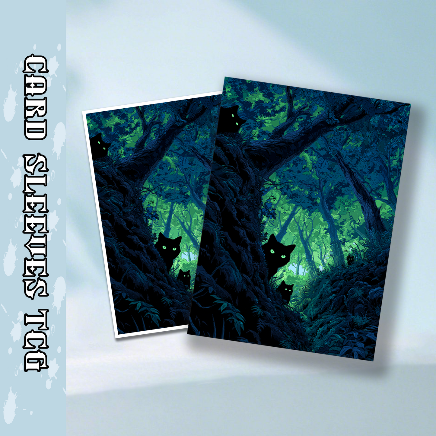 Mtg card sleeves,Mysterious Black Cats in Enchanted Forest, tcg Card Sleeves