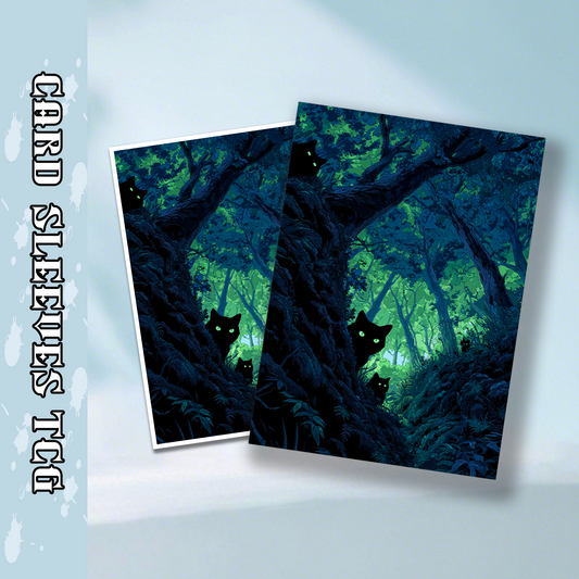 Mtg card sleeves,Mysterious Black Cats in Enchanted Forest, tcg Card Sleeves