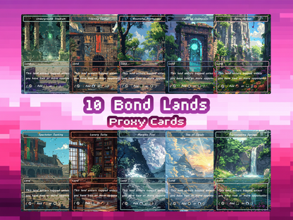 Mega EDH Land Pack – 50 Unique Borderless Custom Proxy Lands in Pixel Art, High-Quality for EDH & cEDH