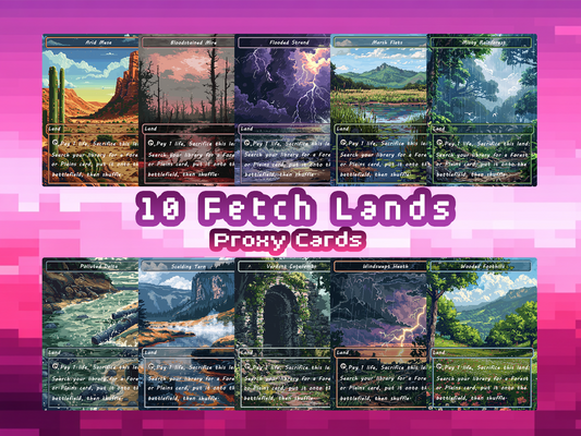 Pixel Art Fetch Land Pack - 10 Unique Borderless Custom Proxy Lands, High-Quality for EDH & cEDH
