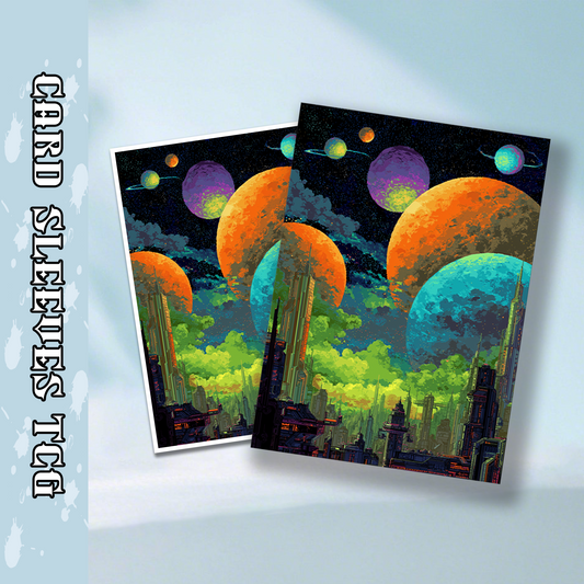 Mtg card sleeves,Sci - Fi City Under Colorful Planets, tcg Card Sleeves