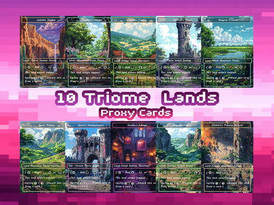 Pixel Art Triome Land Pack - 10 Unique Borderless Custom Proxy Lands, High-Quality for EDH & cEDH
