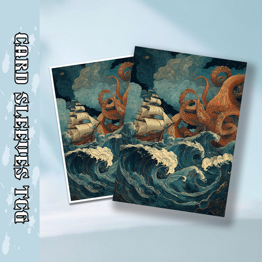 Mtg card sleeves,Giant Octopus Attacking Sailing Ship at Sea, tcg Card Sleeves