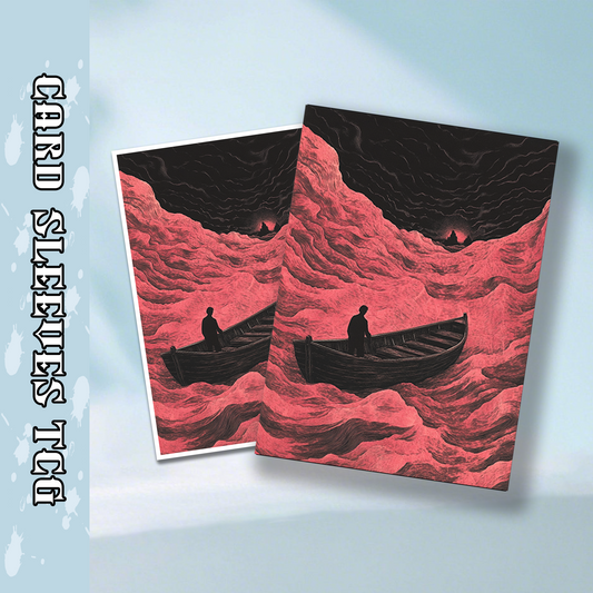 Mtg card sleeves,Figure in Boat on Pink Waves, tcg Card Sleeves
