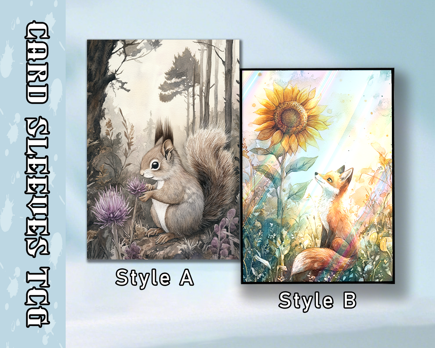 Mtg card sleeves, Watercolor Fox & Squirrel Card Sleeves, Cute tcg Card Sleeves