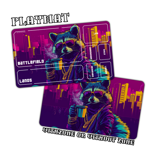 Neon Retro Raccoon Playmat for Work & Gaming | Durable, Stylish & Personalized Mouse Pads