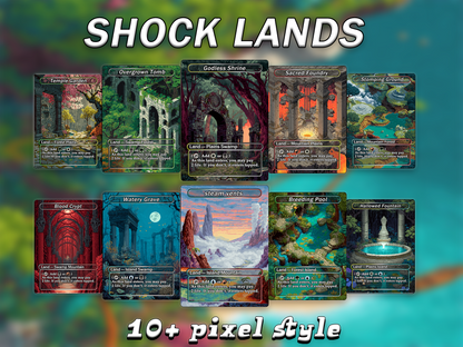 Fantasy Pixel Art Style Shock Land Pack - 10 Unique Borderless Custom Proxy Lands, High-Quality for EDH & cEDH