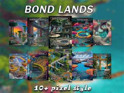 Fantasy Pixel Art Style Bond Land Pack - 10 Unique Borderless Custom Proxy Lands, High-Quality for EDH & cEDH