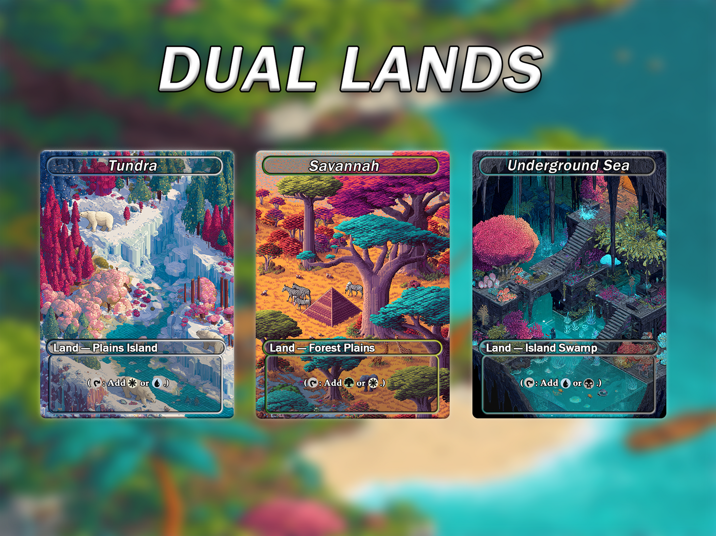 Fantasy Pixel Art Style Dual Land Pack - 10 Unique Borderless Custom Proxy Lands, High-Quality for EDH & cEDH