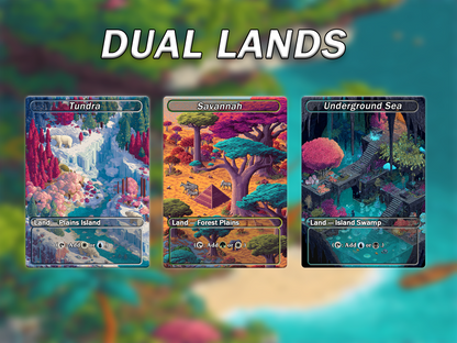 Fantasy Pixel Art Style Dual Land Pack - 10 Unique Borderless Custom Proxy Lands, High-Quality for EDH & cEDH
