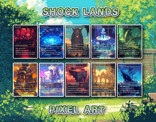 10 Pixel Art Shock Lands, Proxy Lands Custom Magic Cards