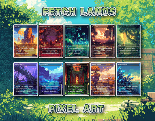 10 Pixel Art Fetch Lands, Proxy Lands Custom Magic Cards