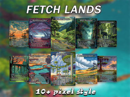 Fantasy Pixel Art Style Fetch Land Pack - 10 Unique Borderless Custom Proxy Lands, High-Quality for EDH & cEDH