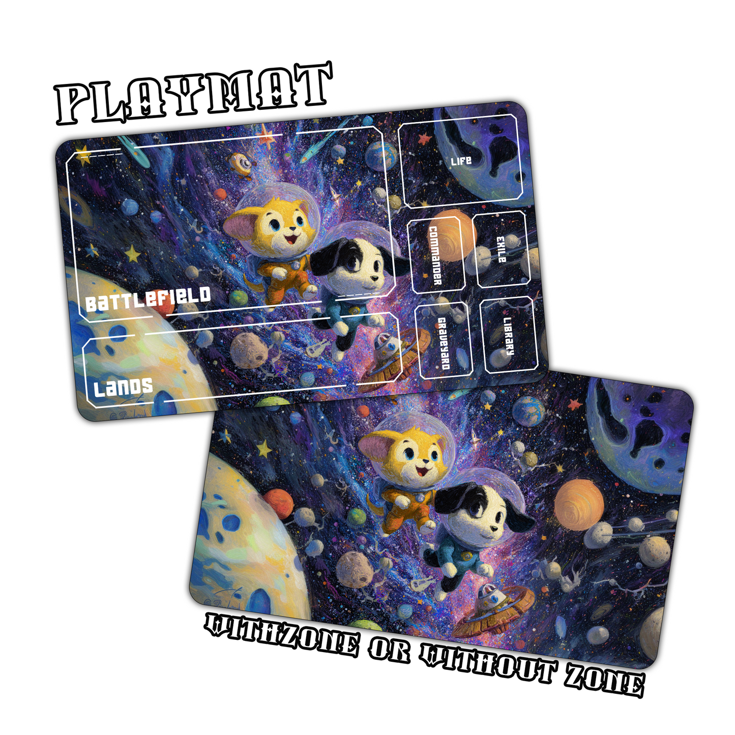 Cartoon Cat and Dog Astronauts Playmat for Work & Gaming | Durable, Stylish & Personalized Mouse Pads
