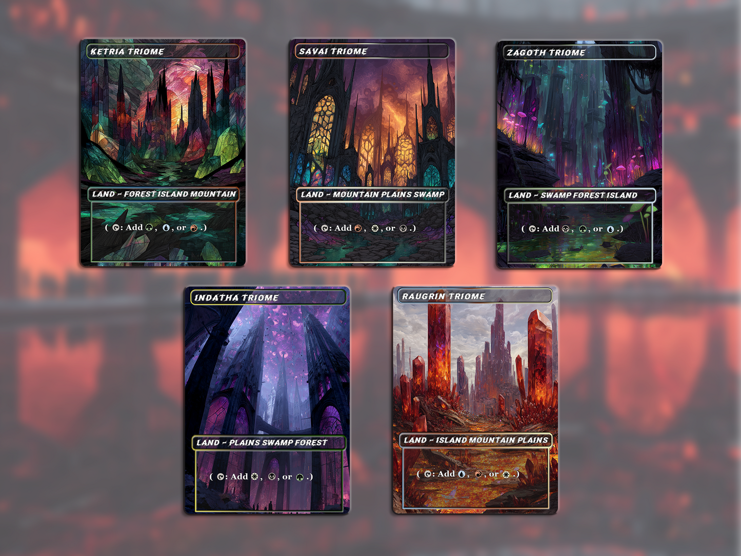 Stained Glass Triome Land Pack - 10 Unique Borderless Custom Proxy Lands, High-Quality for EDH & cEDH