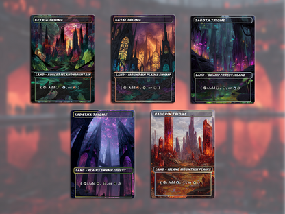 Stained Glass Triome Land Pack - 10 Unique Borderless Custom Proxy Lands, High-Quality for EDH & cEDH