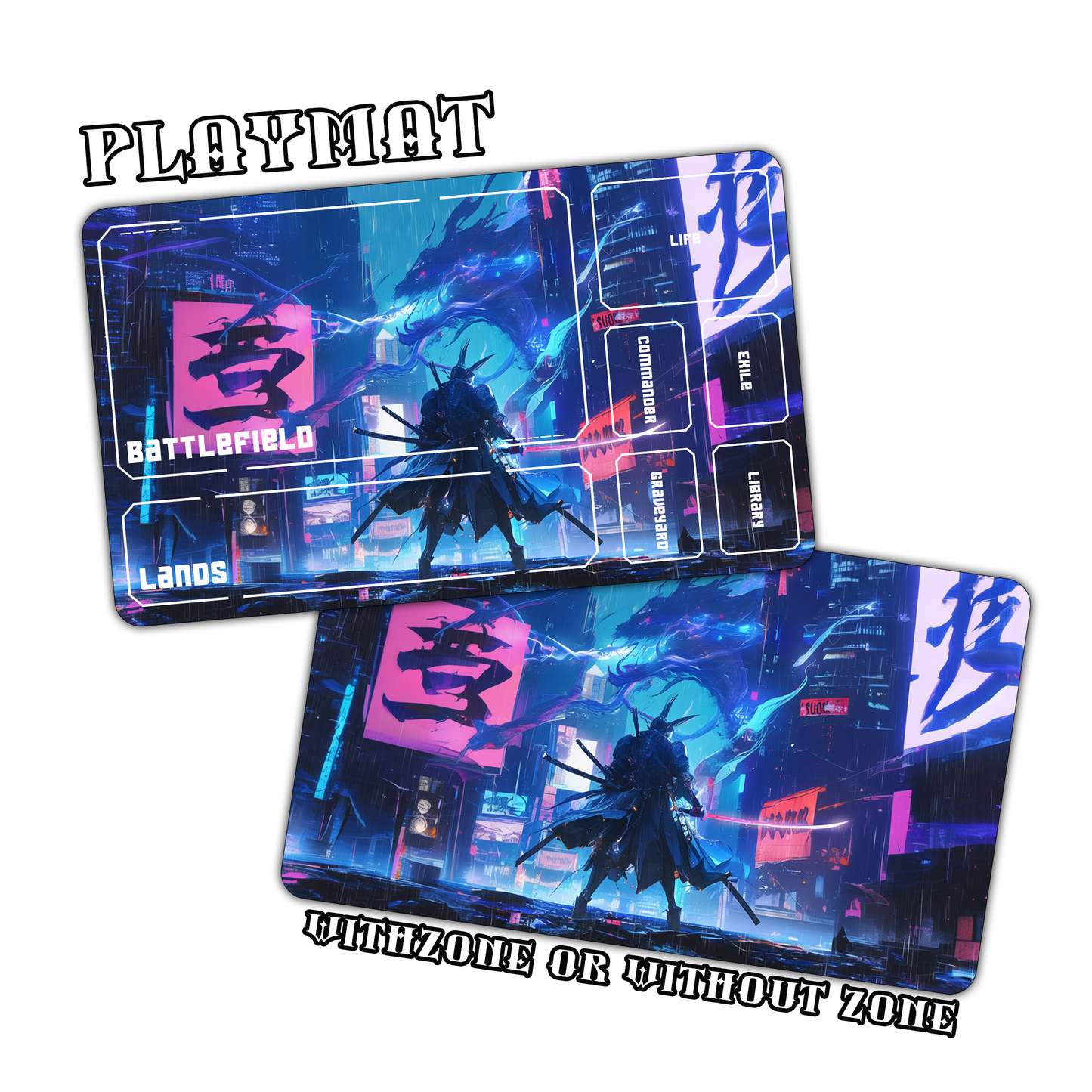 Cyberpunk Samurai and Dragon Playmat for Work & Gaming | Durable, Stylish & Personalized Mouse Pads