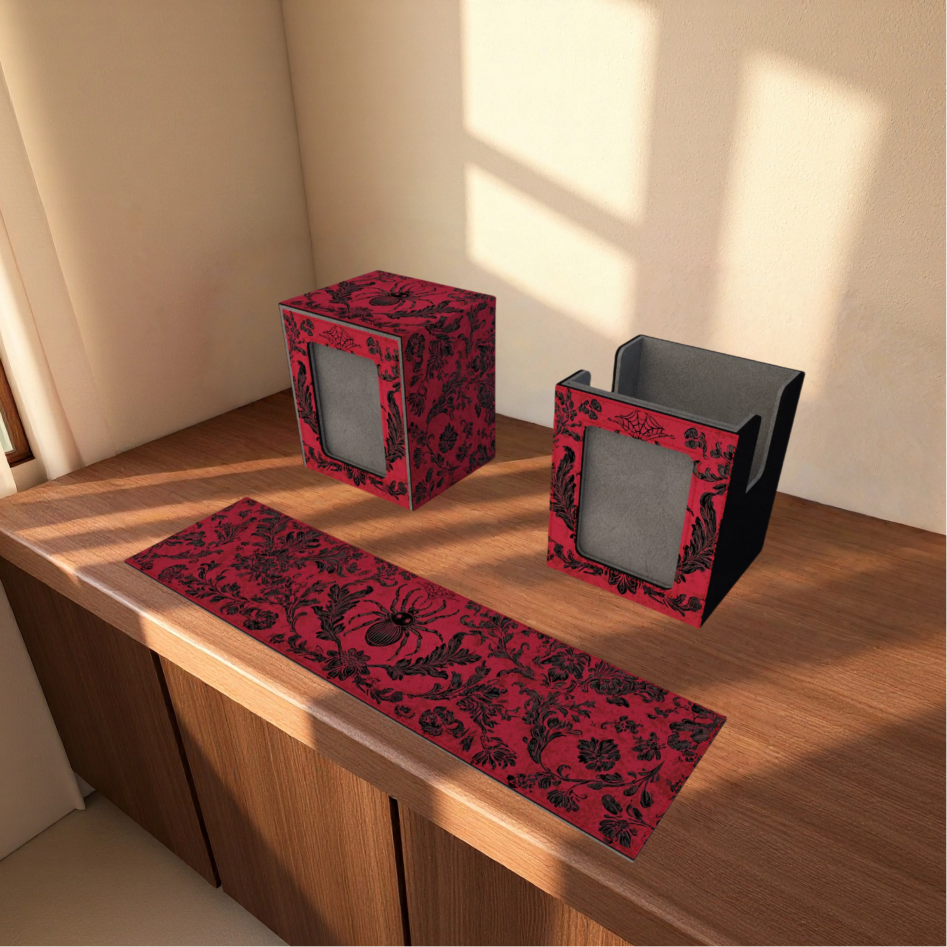 Gothic Spider Damask Deck Box - Premium Storage for TCG, EDH, Commander, Dice & Counters