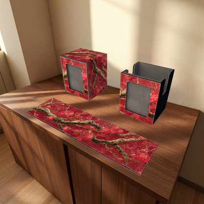 Red & Gold Plum Blossom Deck Box - Premium Storage for TCG, EDH, Commander, Dice & Counters