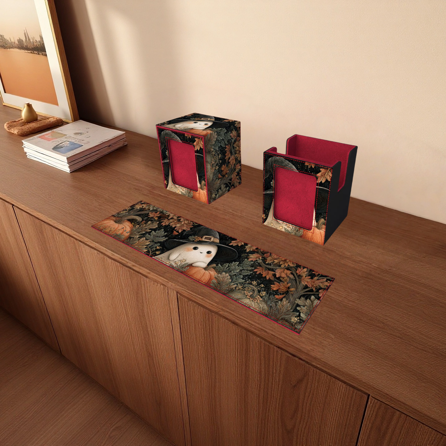 Fall Harvest Ghost Witch Deck Box - Premium Storage for TCG, EDH, Commander, Dice & Counters