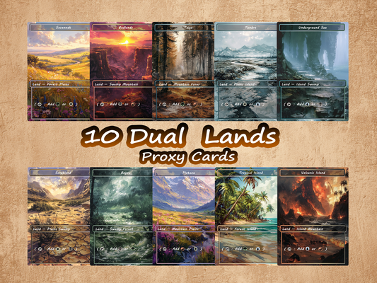Oil Painting Style Dual Land Pack - 10 Unique Borderless Custom Proxy Lands, High-Quality for EDH & cEDH