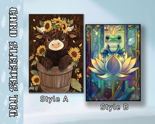 Mtg card sleeves,Sunflower Cow & Lotus Frog | Whimsical Nature Duo Card Sleeves, Cute tcg Card Sleeves
