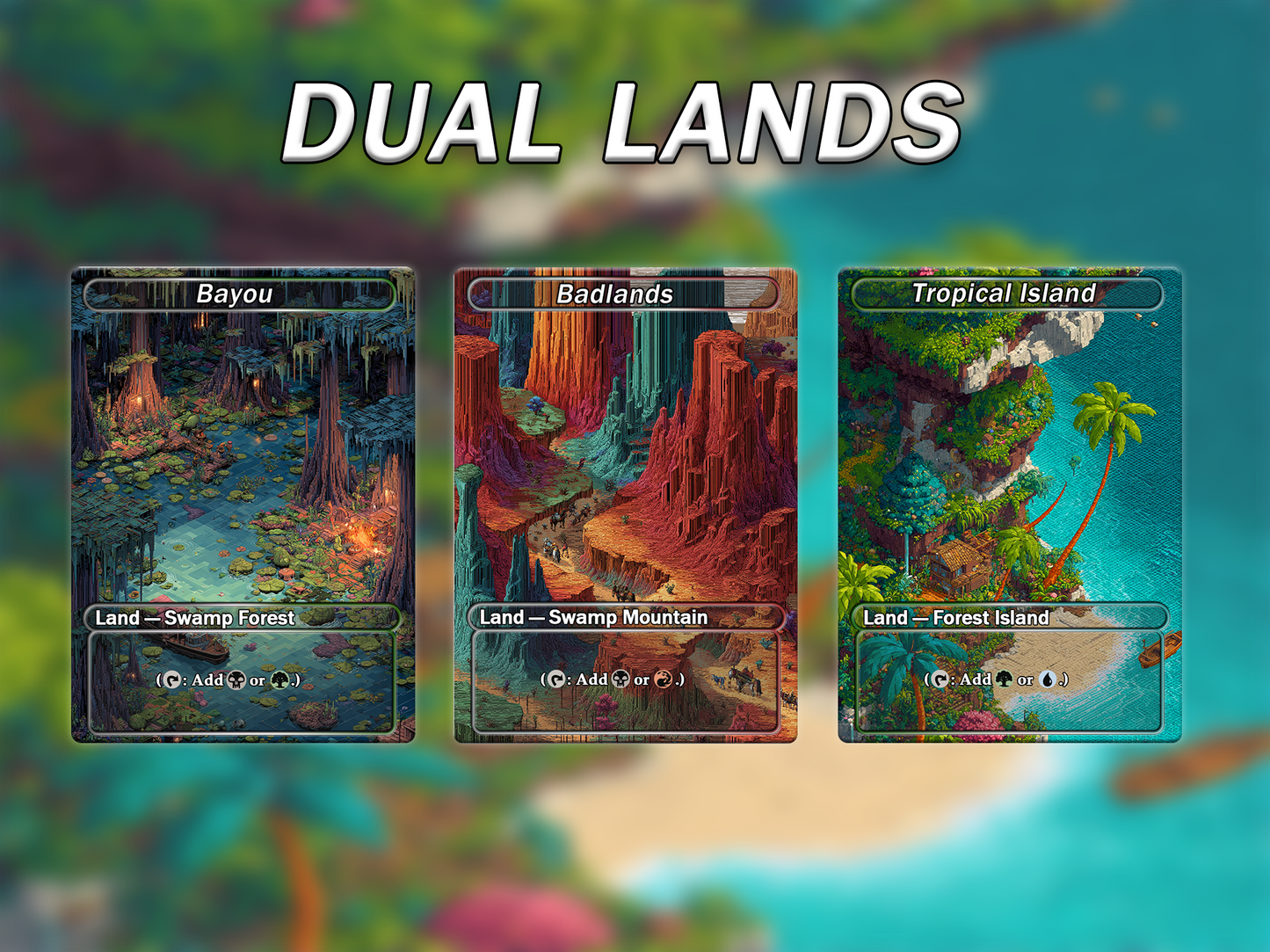 Fantasy Pixel Art Style Dual Land Pack - 10 Unique Borderless Custom Proxy Lands, High-Quality for EDH & cEDH