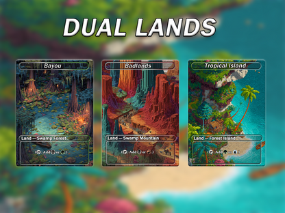 Fantasy Pixel Art Style Dual Land Pack - 10 Unique Borderless Custom Proxy Lands, High-Quality for EDH & cEDH