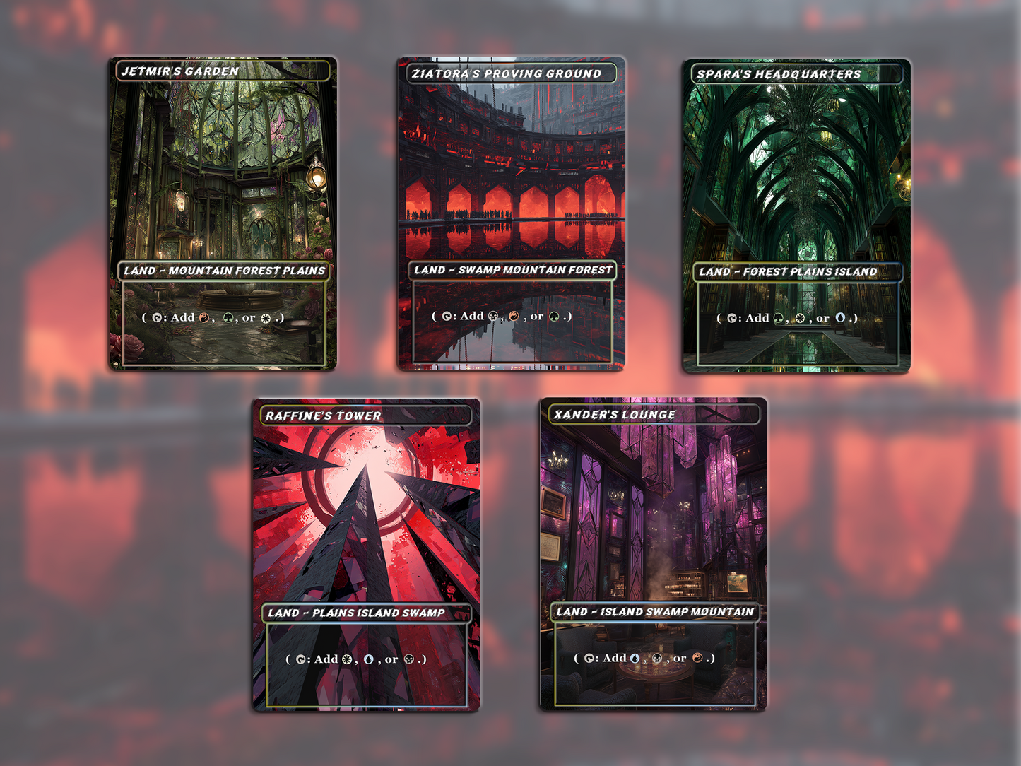 Stained Glass Triome Land Pack - 10 Unique Borderless Custom Proxy Lands, High-Quality for EDH & cEDH