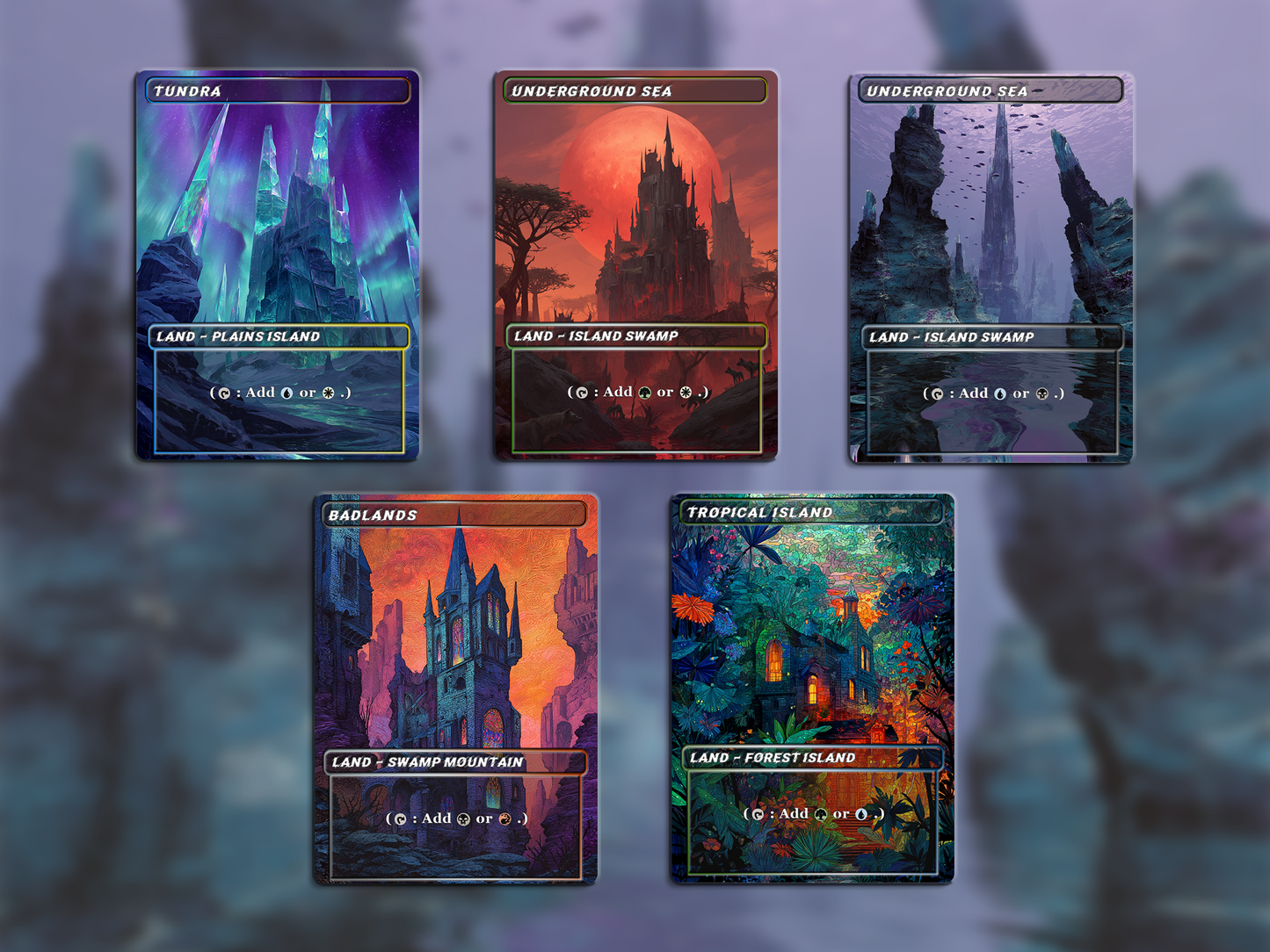 Stained Glass Dual Land Pack - 10 Unique Borderless Custom Proxy Lands, High-Quality for EDH & cEDH