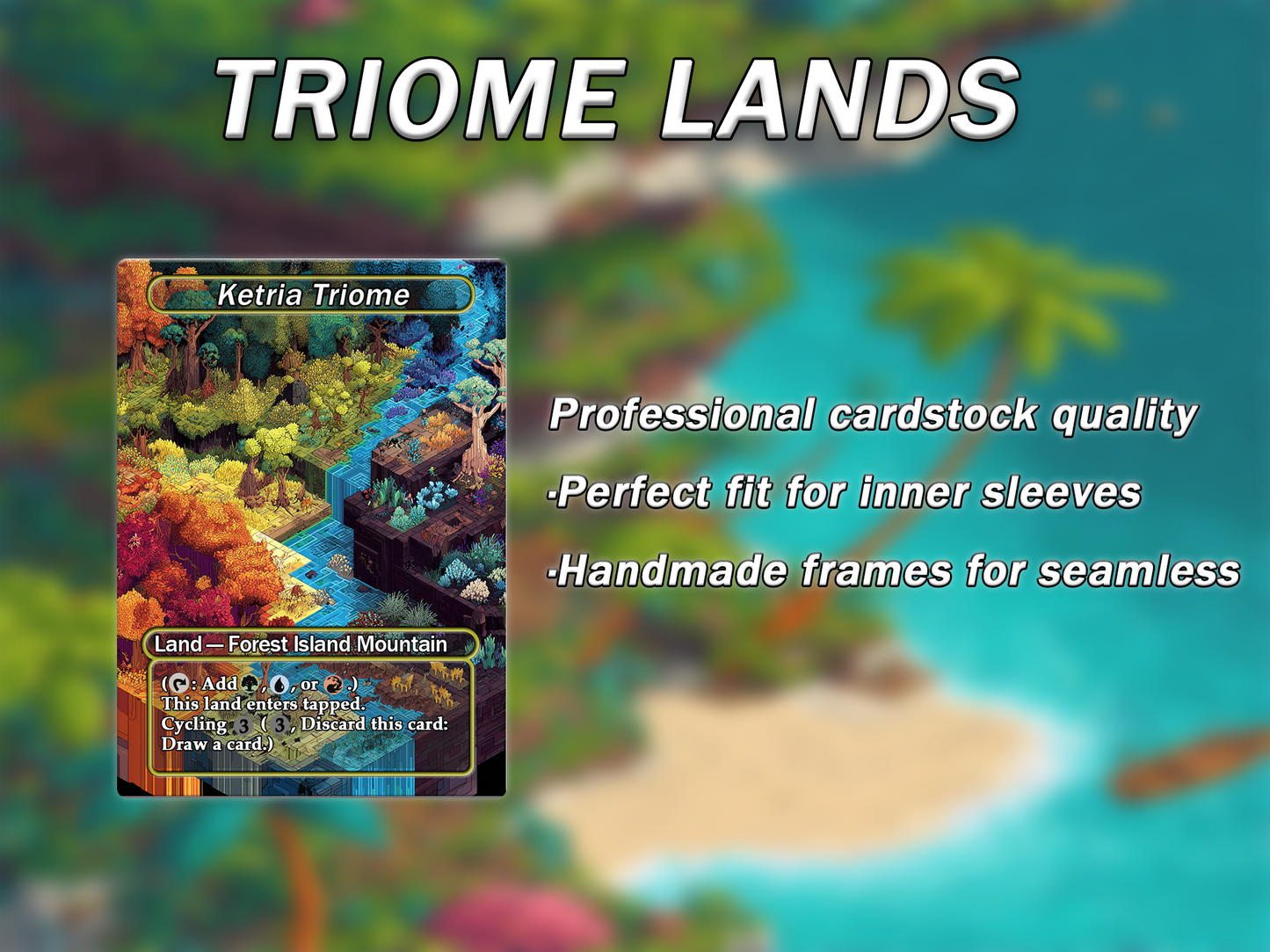 Fantasy Pixel Art Style Triome Land Pack - 10 Unique Borderless Custom Proxy Lands, High-Quality for EDH & cEDH