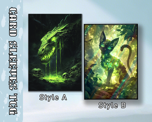 Mythical Creatures Set Green Dragon & Enchanted Cat Art Prints Card Sleeves, tcg Card Sleeves
