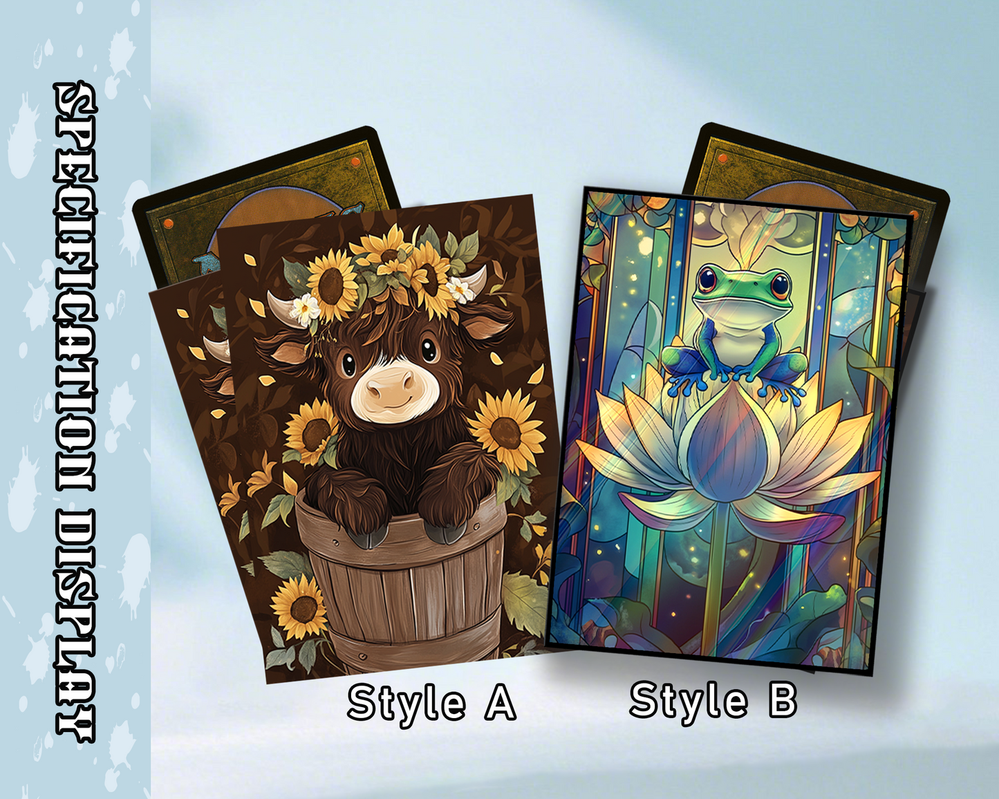 Mtg card sleeves,Sunflower Cow & Lotus Frog | Whimsical Nature Duo Card Sleeves, Cute tcg Card Sleeves