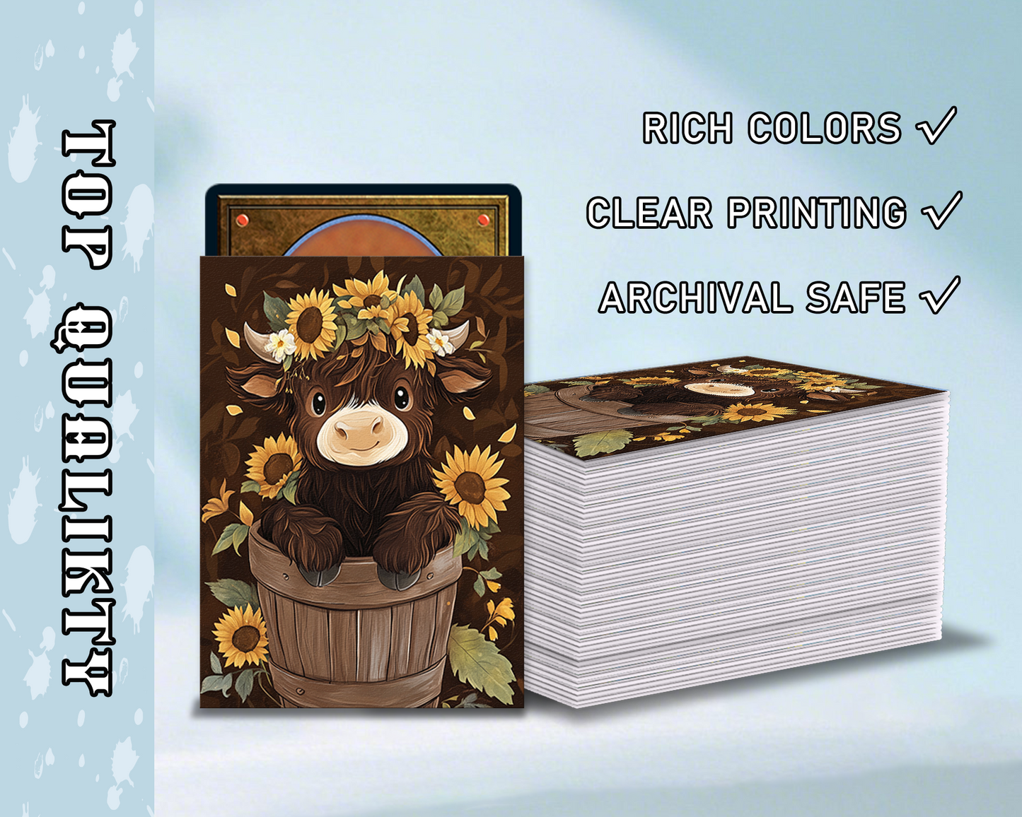 Mtg card sleeves,Sunflower Cow & Lotus Frog | Whimsical Nature Duo Card Sleeves, Cute tcg Card Sleeves