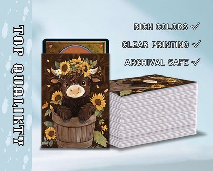 Mtg card sleeves,Sunflower Cow & Lotus Frog | Whimsical Nature Duo Card Sleeves, Cute tcg Card Sleeves