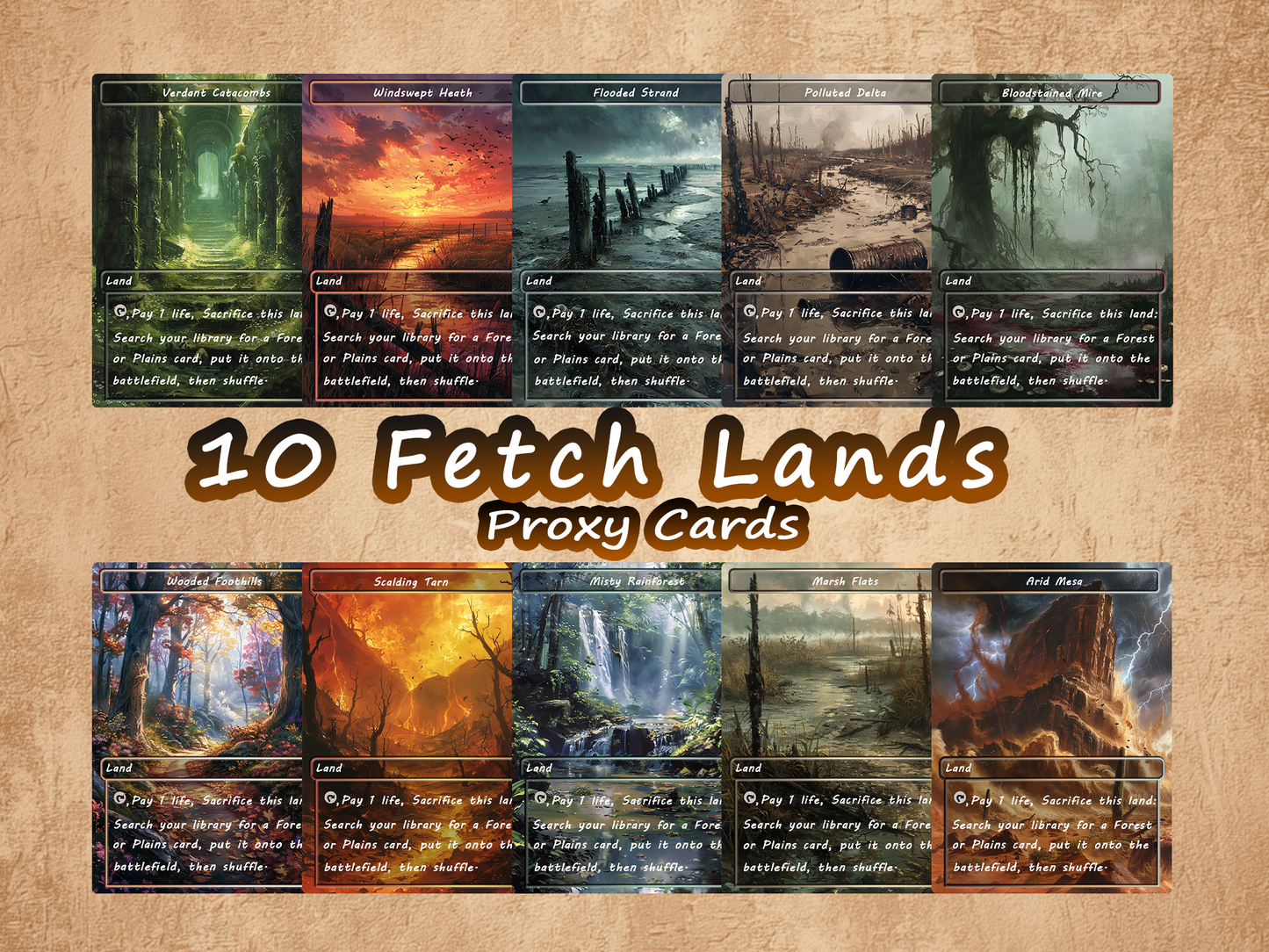 Mega EDH Land Pack – 50 Unique Borderless Custom Proxy Lands in Oil Painting Style, High-Quality for EDH & cEDH