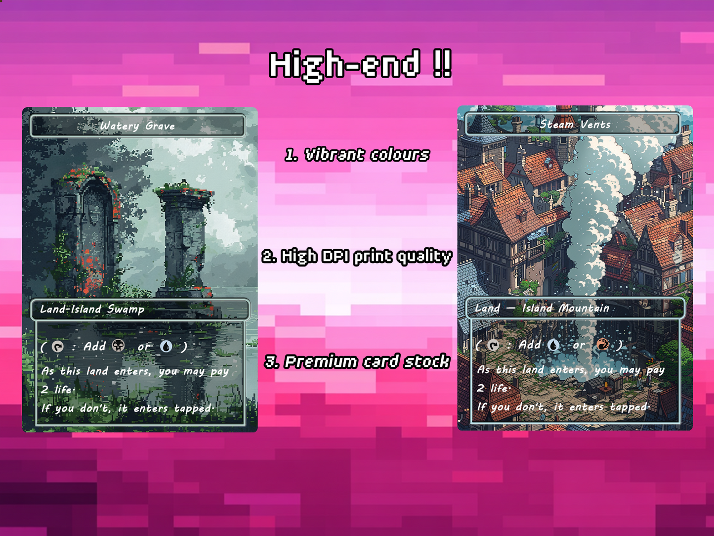 Pixel Art Shock Land Pack - 10 Unique Borderless Custom Proxy Lands, High-Quality for EDH & cEDH