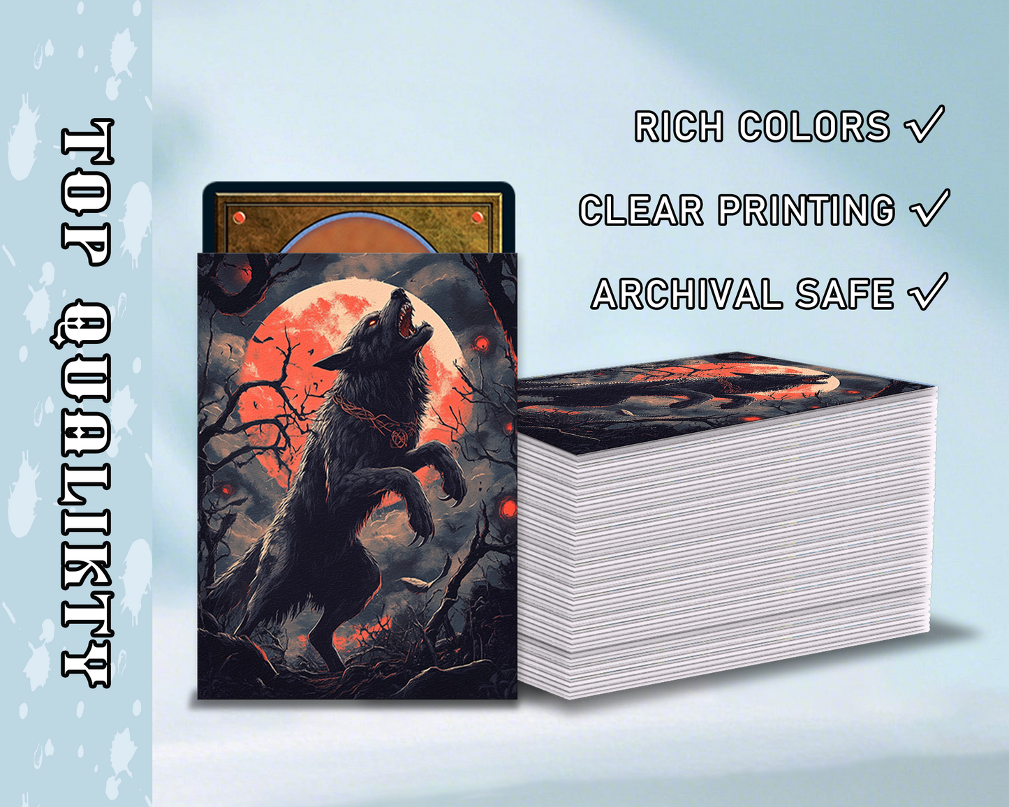 Mystical Creatures: Colorful Raven and Howling Gothic Wolf Mtg card sleeves, tcg Card Sleeves