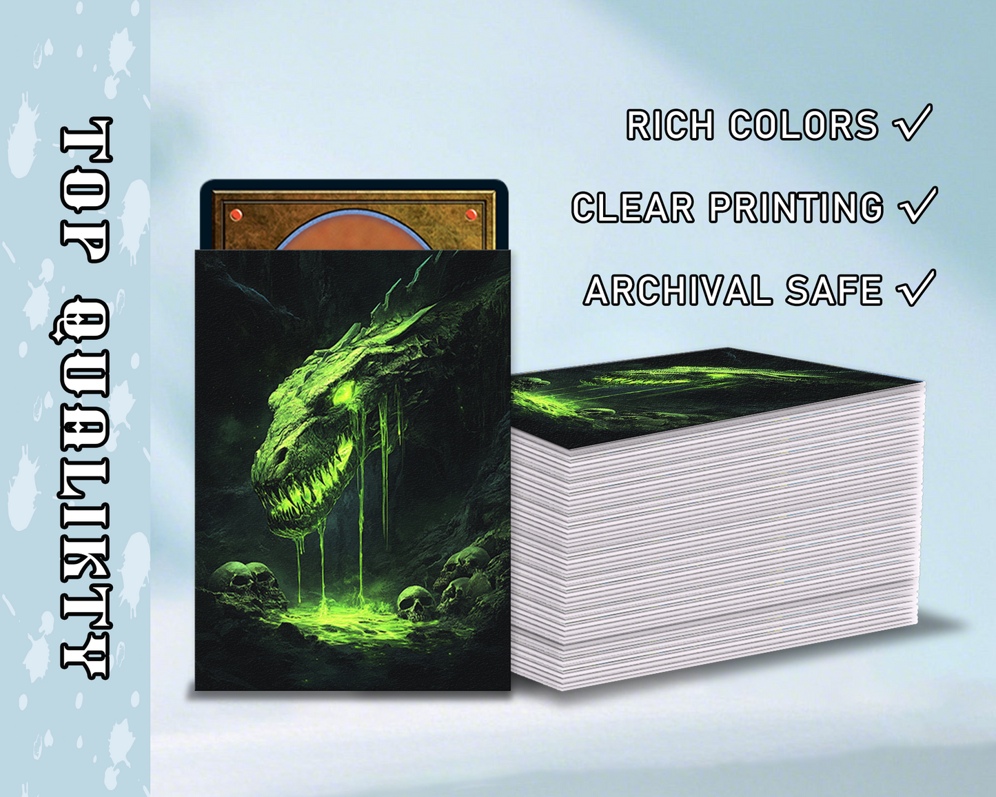 Mythical Creatures Set Green Dragon & Enchanted Cat Art Prints Card Sleeves, tcg Card Sleeves